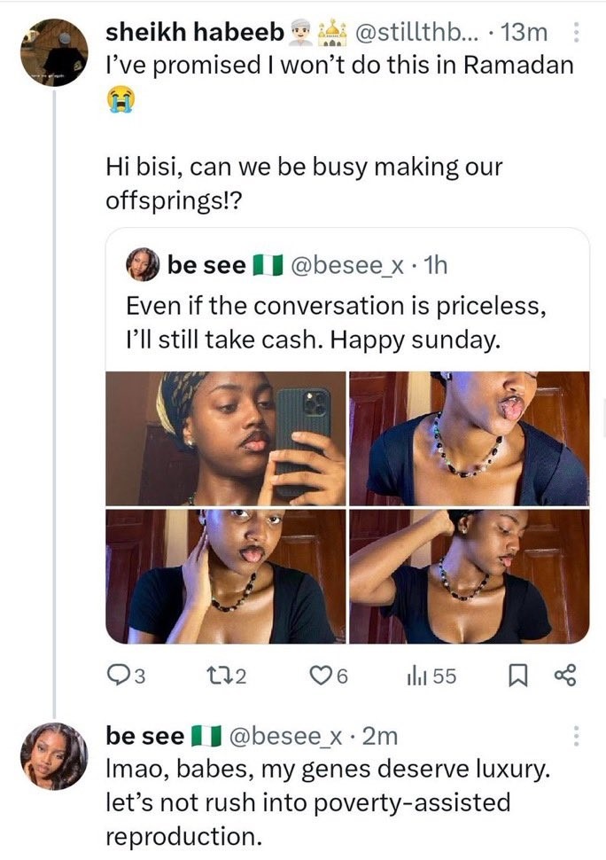 “My genes deserve luxury. Let’s not rush into poverty-assisted reproduction,” – Nigerian model responds to an admirer who wants to have children with her.